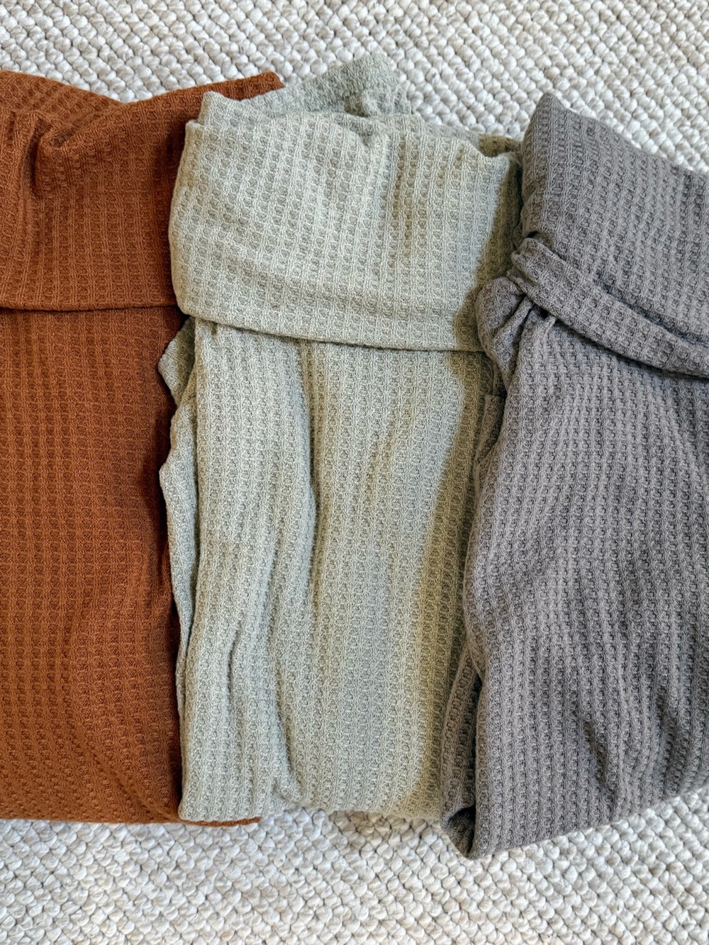 Women’s Oversized Waffle Knit Turtleneck Bundle - Rust, Creamy Taupe, Gray